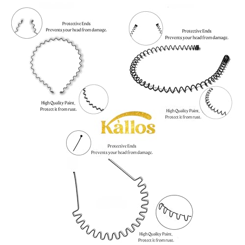 Kàllos 3 Pack Non-Slip Black Metal Hair Bands - Unisex Sports Headbands