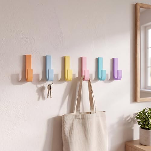 Pastel Colorful Coat Hooks - 6 Durable Wall Hooks Set