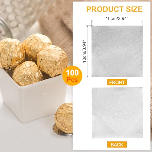 4 x 4 Inch Silver Aluminum Foil Candy Wrappers 100pcs for Chocolate & Treats