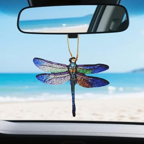 Dragonfly Rear View Mirror Charm - Acrylic Car Pendant Ornament