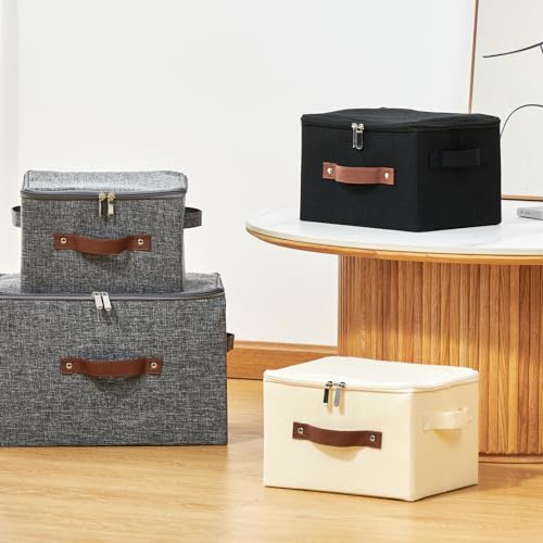 VinneGenzz Small Gray Zipper Lid Decorative Storage Bin - Set of 1