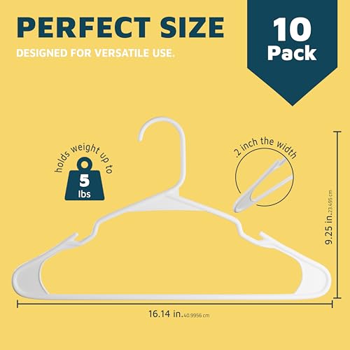 Lifemaster Heavy Duty Plastic Clothes Hangers, Non-Slip, White, 10-Pack