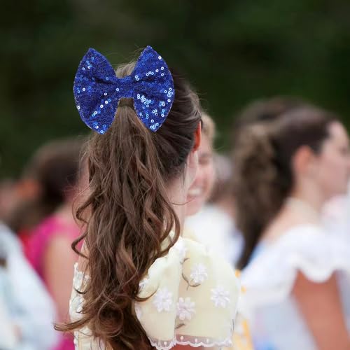 AMYDECOR Royal Blue Glitter Bow Hair Clip 5-Inch Sequin Hairpin