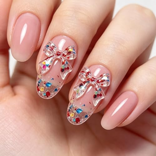 Tephrent 150Pcs Aurora 3D Resin Bow Nail Charms Colorful Holographic Bowknot Rhinestones for Acrylic Nails DIY Nail Art