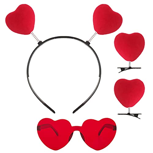 WLBON 4-Piece Valentine's Day Heart Headband, Hair Clips & Sunglasses Set