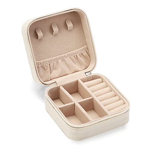 ZPROW Mini Travel Jewelry Case - Portable PU Leather Organizer (White)