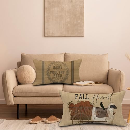 Vintage Farmhouse Thanksgiving Throw Pillow Cover 12x20"