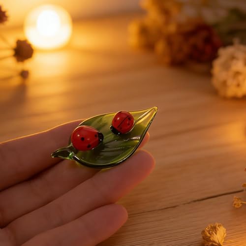 Ladybug Crystal Figurine - Hand-Blown Glass Mini Decor