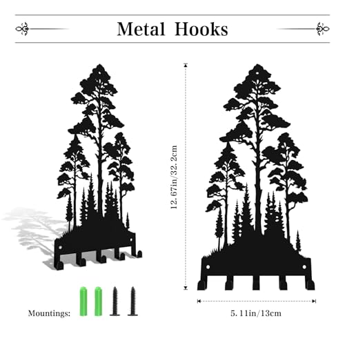 Metal Key Holder Wall Mount with 5 Hooks - Natural Forest Design