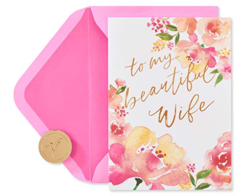 Papyrus Anniversary Card for Wife - Watercolor Floral Design