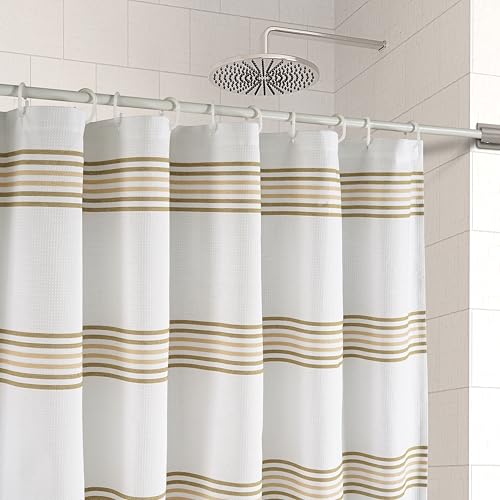 LANE LINEN 2-in-1 Waffle Weave Shower Curtain - Waterproof, 72x72 - Beige