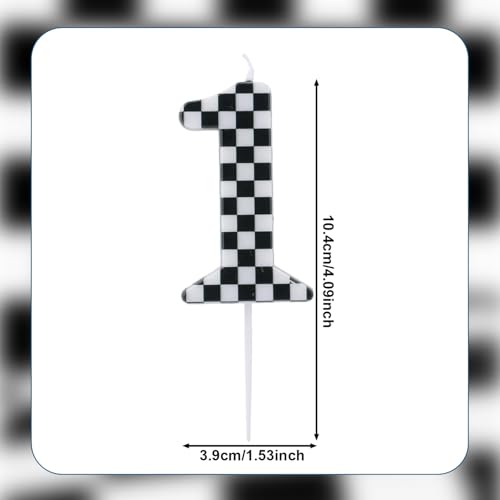 Racing Car 1st Birthday Candle - Black & White Checkered Design