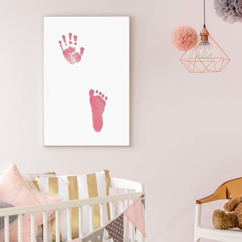LelonHo 4 Pack Pink Inkless Baby & Pet Handprint Footprint Kit with 8 Cards