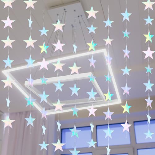 Iridescent Star Garland Decoration - 65 Ft Double Sided