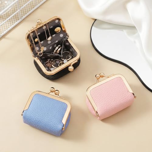 Vintage Mini Jewelry Box - Portable Leather Organizer with Kiss Lock