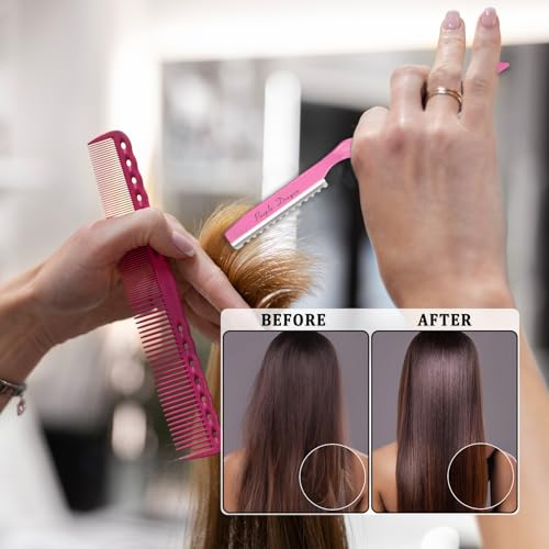 Dimioaoa Hair Thinning Razor Kit with 10 Blades Pink 6.89 Inch