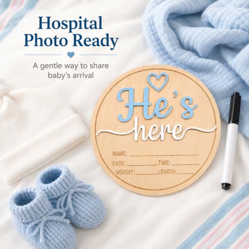 Wooden Baby Announcement Sign - 5.9 Inch Newborn Photo Prop