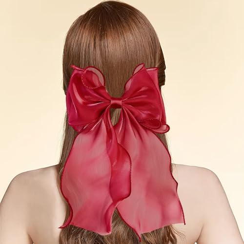 5-Pack Silk Yarn Long Tail Hair Bow Clips French Ribbon Barrette