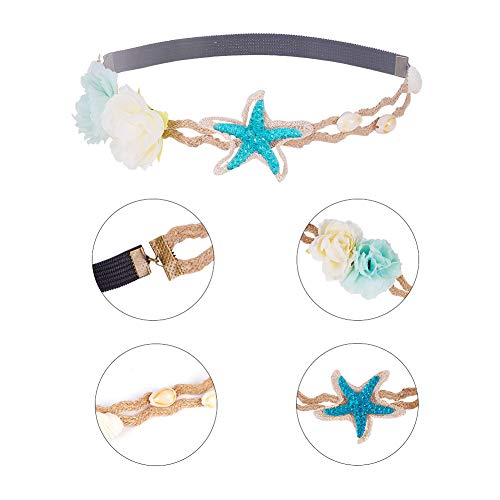 PH PandaHall Mermaid Hairbands and Starfish Necklace Boho Wedding Lace Headband