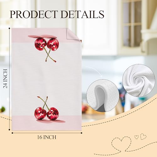 Red Cherry Decorative Kitchen Towel, 16x24 Inch Y2K Funky Hand Towel