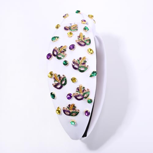 CEALXHENY Mardi Gras Crystal Knotted Headband Crown Mask Hair Accessory