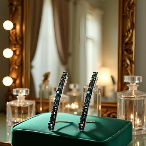Green Rhinestone Hair Barrette Clip Set of 3 Sparkle Alligator Pin