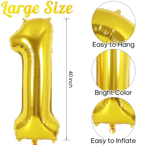 Gold Number 1 Balloon - 40 Inch Jumbo Foil for 1st Birthday Party