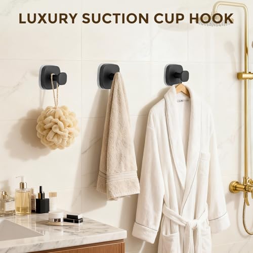Matte Black Suction Cup Hooks - 2 Pack for Bathroom & Kitchen