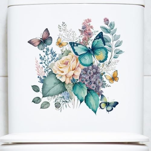 Peony Butterflies Toilet Seat Decals - Waterproof & Self-Adhesive