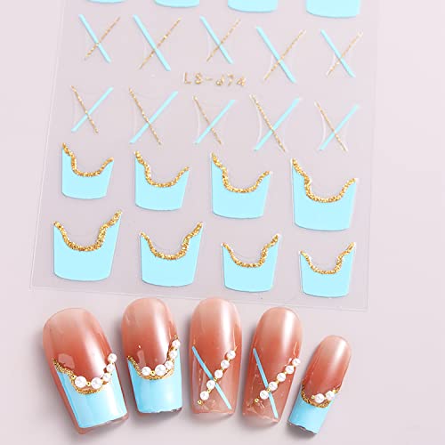 8 Sheets Feather Line Nail Art Stickers 3D Self-Adhesive Decals