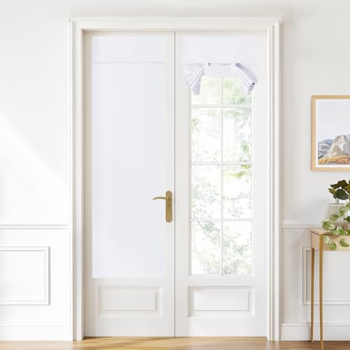 NICETOWN Adhesive Blackout Door Curtain, 22"W x 72"L, Pure White