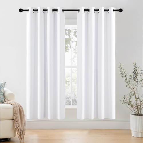 NICETOWN 100% Blackout Curtain Panels, Snow White, 55"W x 78"L (Set of 2)