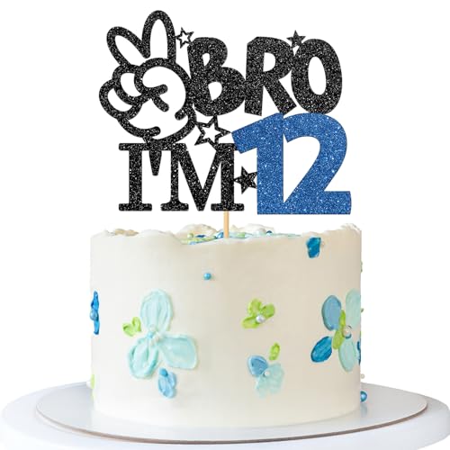 Brother I'm 12 Cake Topper - Black Glitter Birthday Decoration