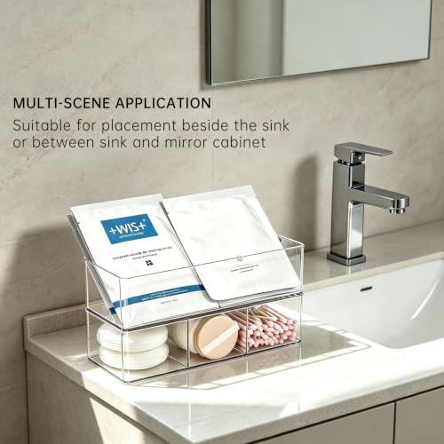Clear Acrylic 3-Compartment Makeup Organizer Tray for Vanity Storage