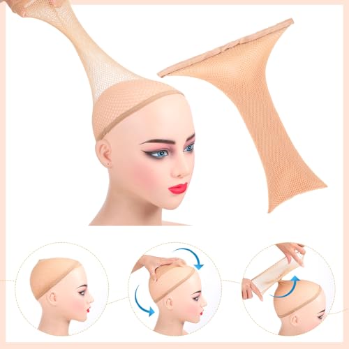 Sibba 10 Pcs Nude Wig Caps for Women - Large Mesh Elastic Hair Nets