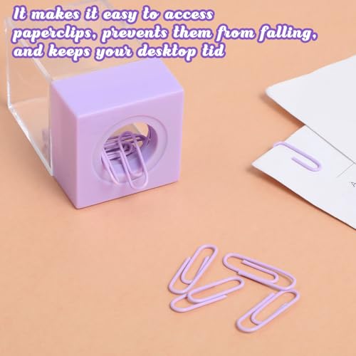 Magnetic Purple Paper Clip Holder with 18 Clips - Desk Organizer