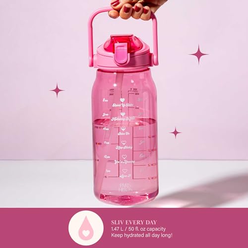 Paris Hilton 50-Ounce Motivational Water Bottle with Straw - Pink