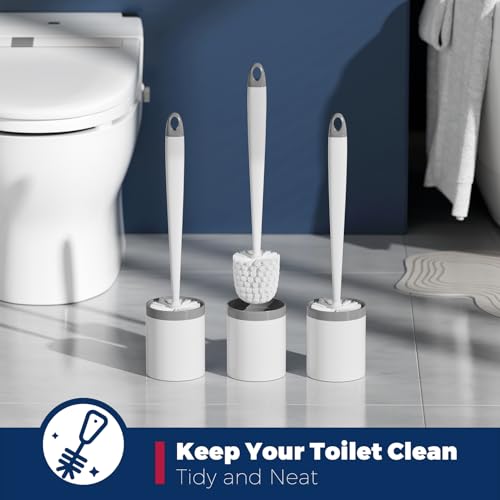 Holaloha Toilet Brush and Holder Set, 3-Pack Compact Bathroom Scrubber
