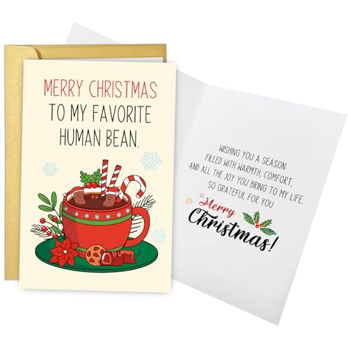 Funny Romantic Christmas Card for Boyfriend Girlfriend - Bean Xmas Card