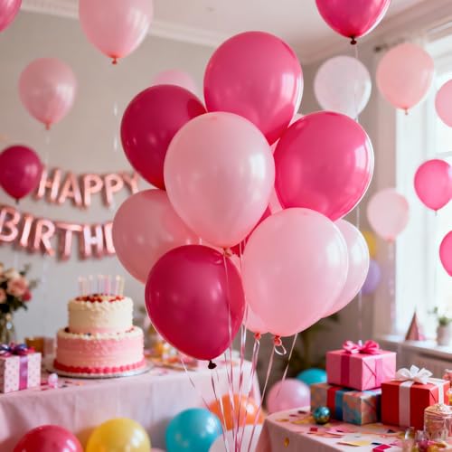 66pcs Pink Balloons Set - 12 Inch Latex Confetti for Parties