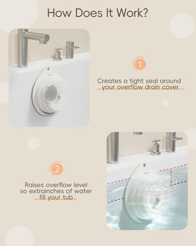 White Silicone Magnetic Bathtub Overflow Drain Cover - Adds 2-4 Inches for Deeper Soaks