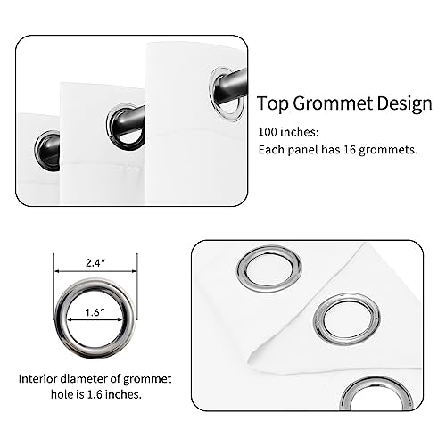 Easy-Going 100x96 in Thermal Grommet Curtains - White, Noise Reducing