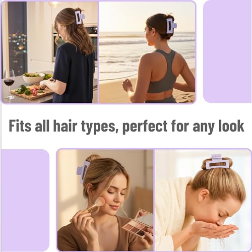 Ms. Pen Large Hair Claw Clips, 4.3 Inch Matte Purple 8 Pack