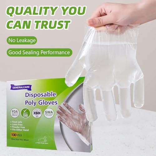 Disposable Food Grade Plastic Gloves - 200 pcs, Textured Grip, One Size