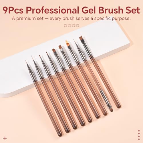 KAZIPOP 9Pcs Nail Art Brushes Set Professional Gel Painting Design Tools