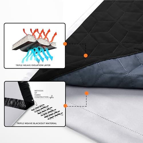 Deconovo Cold Resistant Blackout Door Curtain, Double Layer Insulated Energy Saving Geometric Embroidery Winter Drapes, White, 52W x 80L, 1 Panel
