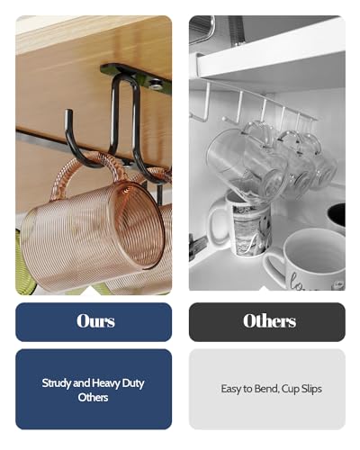 Luckinow Black Mug Hooks Under Cabinet - 3 Pack Metal Cup Rack