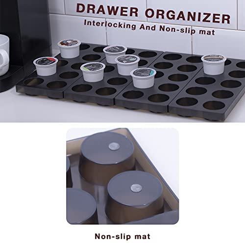 Wobivcs 20-Pod Coffee Organizer Tray for Kitchen Drawer Storage, Plastic with Non-Slip Mats