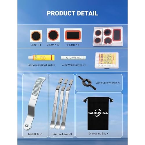 40 PCS Bike Tire Repair Kit, Bicycle Inner Tube Puncture Patch Kit with 30 PCS Tire Patches & 3 PCS Stainless Steel Tire Levers, Portable Bike Tire Patch Kit for Mountain and Road Bike