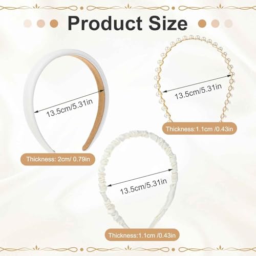 DPWOUM 3 PCS White Pearl Headbands - Non Slip Twisted Wide Hair Accessories for Women